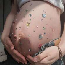 1/5 Set de pegatinas de diamantes para decoración tridimensional del vientre embarazado con patrón de perlas, amor y foto de maternidad