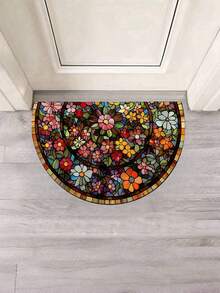 1pc Vibrant Floral Welcome Mat - Colorful Stained Glass Style, Washable Lightweight Polyester, Semi-Circle, Ideal For Entryway, Bedroom, Living Room, Laundry Room And Patio Decor, Home Decorative Rug, Graduation Ceremony And Perfect Gift, Entrance Mat | Vibrant Welcome Mat | Washable Mat - Multicolor - View 13