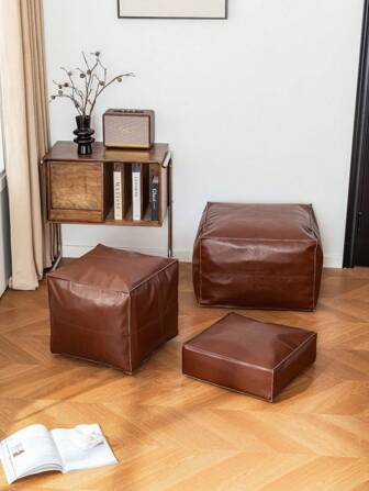 3件装奢华复古旧衣服收纳皮革软凳沙发凳玩具杂物收纳袋客厅脚凳收纳垫大号收纳袋（无填充物）女士收纳整理器旅行必备返校宿舍收纳