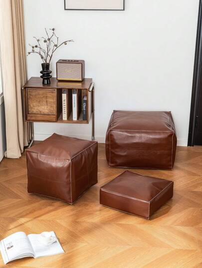 3件装奢华复古旧衣服收纳皮革软凳沙发凳玩具杂物收纳袋客厅脚凳收纳垫大号收纳袋（无填充物）女士收纳整理器旅行必备返校宿舍收纳