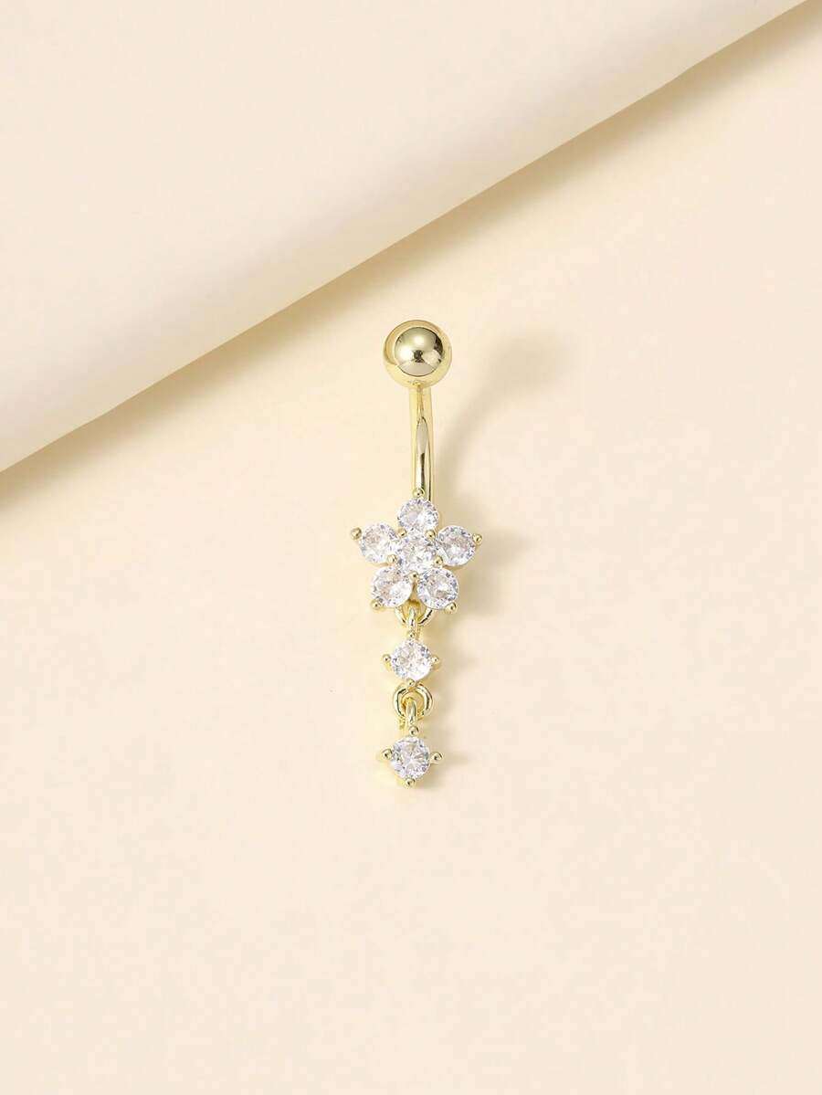 1 pieza Piercing de acero inoxidable con forma de flor para el ombligo, apto para uso diario - Amarillo Oro - Ver 1