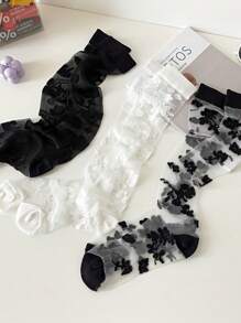 3 pary damskich seksownych, koronkowych, siateczkowych skarpetek z kwiatowym wzorem, ocieplacze na nogi w stylu retro, lato, rok 2000