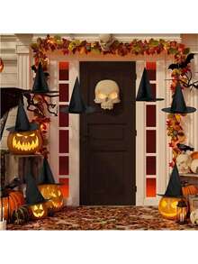 1 件万圣节女巫帽，黑色悬挂女巫帽，女巫服装配饰女巫帽带尼龙绳巫师帽室内室外万圣节装饰适用于家庭庭院门廊天花板，万圣节派对装饰 - 彩色 - 查看 5