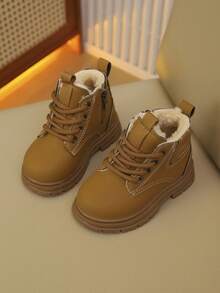 A Pair Of Children's Snow Boots For Autumn And Winter, New Lace Up Zipper Design, Thick And Warm, Lightweight And Fashionable Outdoor Snow Boots - Yellow - View 3