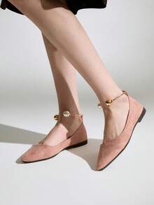 Ladies' Stylish Metal Ring Decoration Lotus Pink Pointed Toe Shoes Winter Gifts - Dusty Pink - View 1