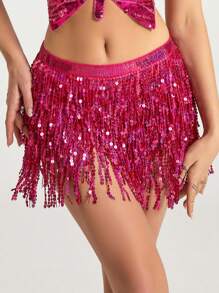 1 pieza Falda envolvente para la cintura con flecos brillantes, falda de 4 capas con flecos de lentejuelas para danza del vientre, danza latina, actuaciones de danza, adecuado para Halloween, carnaval, fiestas de baile, accesorios decorativos para la cintura