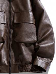 Men's Long Sleeve Spring/Autumn Casual Loose-Fit Lapel Motorcycle Leather Jacket - Coffee Brown - View 4