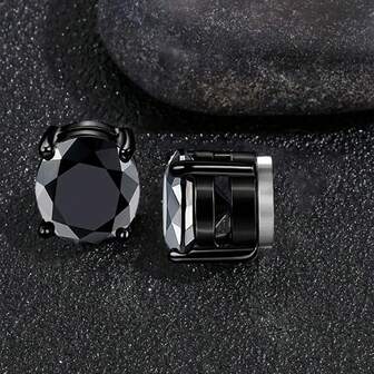 时尚简约不锈钢磁性 CZ 锆石夹式耳环，男女皆宜，无需穿孔