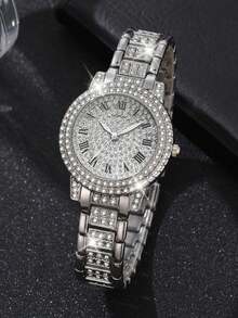 2pcs/Set Quartz Watch Set For Men Women Elegant Fashion Watch, Couple Watch With Soft Stainless Steel Strap, Suitable For Daily Wear And Valentine's Day Gift