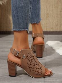 Women's Cross Strap Chunky Heeled Sandals, Outdoor Casual Party Crossing High Heels, Fashion Hook Closure Comfortable
