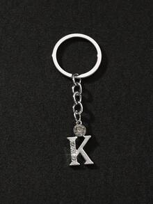 1pc Fashionable Personalized Mini English Letter Shape Keychain Pendant With Rhinestone Inlay, Suitable For Men/Women Car Keys Or Bag Decoration - Silver - View 10