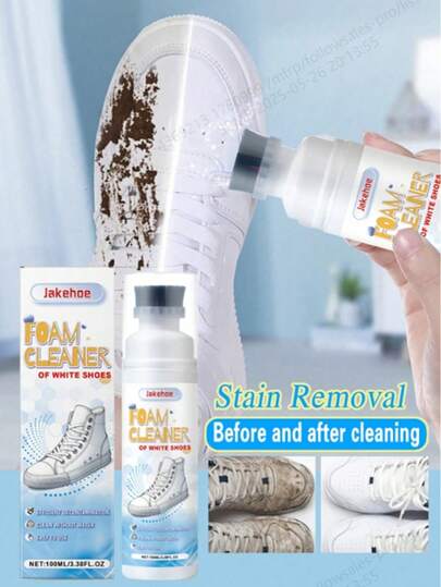 2-In-1 White Shoe Cleaning Foam, 100ml Deodorizing Foam Mousse, Suitable For Sneakers, Cleans & Brightens Without Water, Applicable For Canvas Shoes, Leather Bags, Great Gift