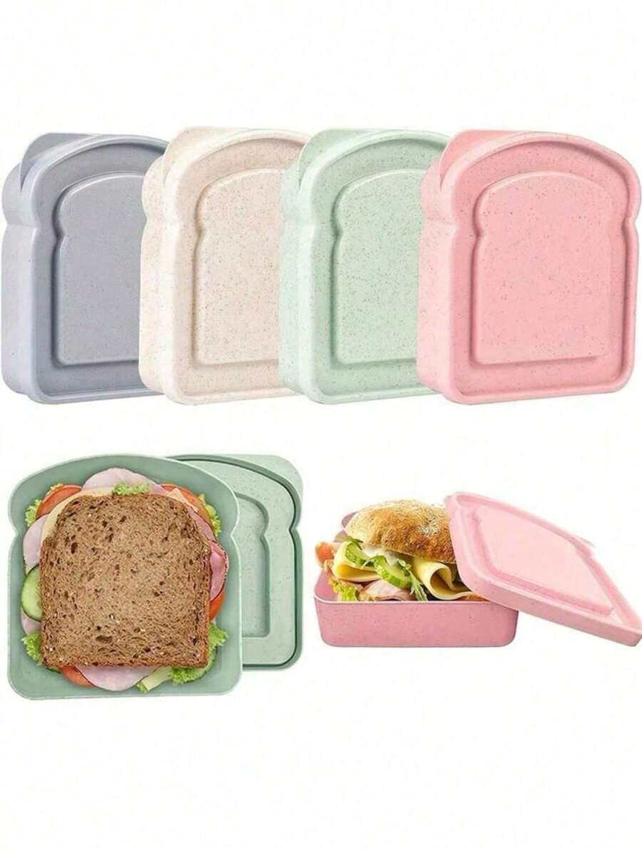 1 pieza Caja de plástico para pan y almuerzo, caja conservadora de pan, lonchera portátil para tostadas de estudiantes, lonchera portátil para exteriores, juego de regalo, de vuelta a la escuela - multicolor - Ver 1