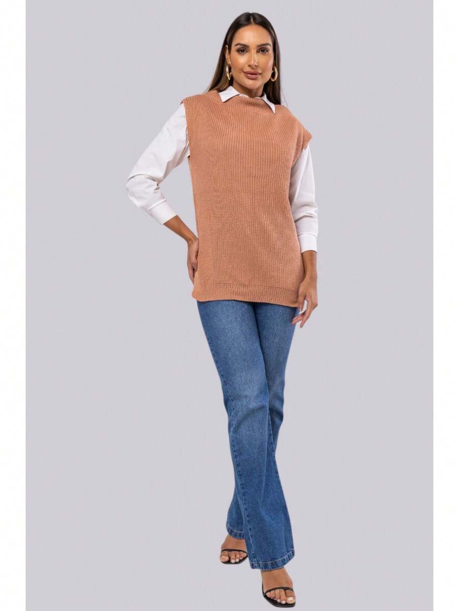 Max Fang Women's Knit Vest With Side Slits - Nude - 查看 1