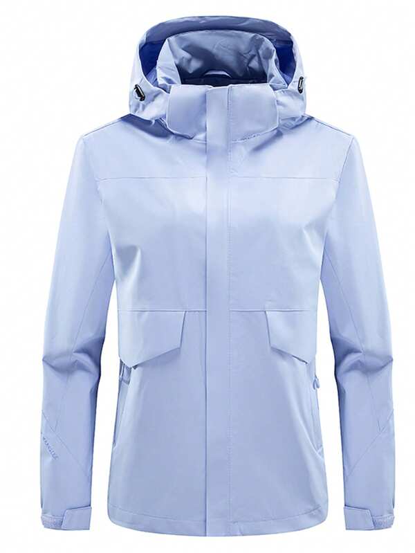Women's Detachable Hood Lightweight Jacket, Casual Solid Color Long Sleeve Outdoor Sportswear Thin Windbreaker, Suitable For Hiking, Camping, Jogging, And Commuting