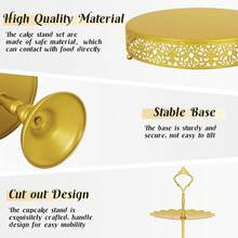 Fivenl 8 Pcs Cake Stand Gold Metal Dessert Table Display Set, 3-Tier Cupcake Stand, Cake Display Tower And Cookie Tray Rack Serving Tray Birthday Party, Weddings, Shower (Gold) - Vàng - Xem 5