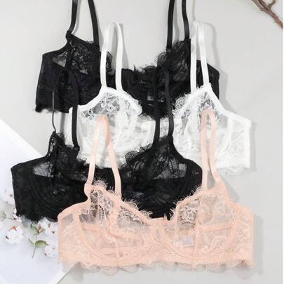 4 Reggiseni di moda eleganti in pizzo senza imbottitura, reggiseni estivi, stile francese, biancheria da notte, reggiseni in pizzo senza imbottitura,