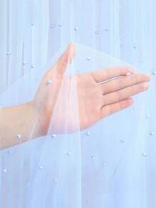 1pc-Faux Pearl Decor Table Runner, Wedding White Pearl Tulle Tablecloth, Wedding Arch Decoration Reception Bridal Shower, Party Decoration, Chair Streamer, Event Background Wall Decor,Christmas, Wedding Decoration Nylon Mesh Fabric New Pearl Hollow Mesh Fabric Valentine's Day