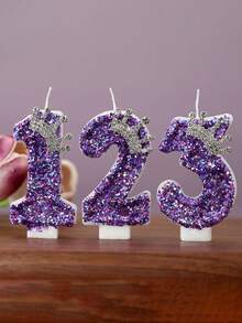 1 件蛋糕装饰数字 0-9 插入物、派对氛围配件、紫色闪光银皇冠数字蜡烛，适用于生日蛋糕、圣诞节 - 紫色 - 查看 7