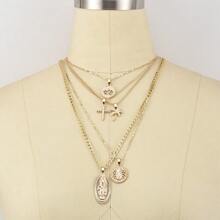 5pcs Ins-Style Layered Portrait Embossed Necklace, Suitable For Any Occasion