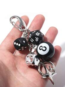 Handmade Y2K Style Destiny Dice Keychain With 8 Ball Pendant - Unisex Subculture Bag Charm & Fashion Accessory Cross