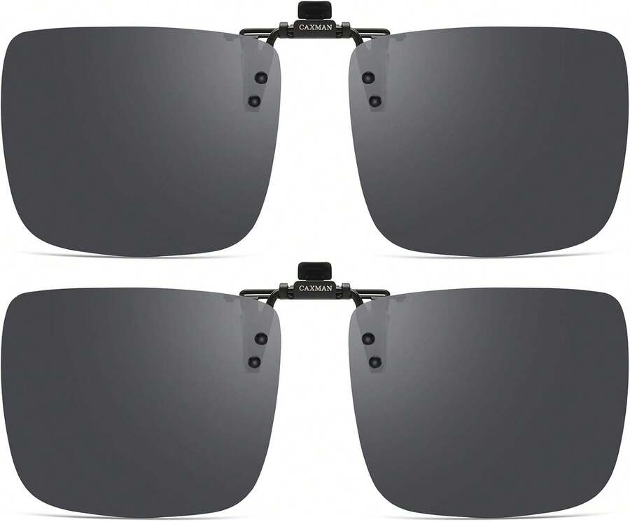 CAXMAN Polarized Clip On Sunglasses Over Prescription Glasses For Men Women UV Protection - Grey - Rectangle - View 1