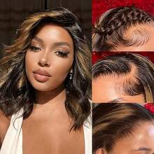 8-20inch 200% Density Bob Wig Human Hair 4/27 Highlight Ombre Honey Blonde HD Lace Front Wig Human Hair 13X4 Body Wave Lace Front Wigs Human Hair Pre Plucked With Baby Hair For Women - S4/27 - Xem 4