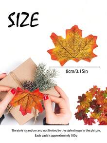 100pcs Artificial Maple Leaves, Fall Decorations Artificial Maple Leaf Pumpkin Garland, Mixed Colors Fake Fall Maple Leaf Holiday Decorations, Realistic Fall Leaves Garland For Halloween Party Holiday Table Decorations, Room Decorations, - Multicolor - View 12