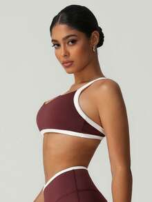 Áo ngực thể thao chống sốc có đệm nâng ngực màu tương phản dành cho nữ dùng khi chạy bộ, tập yoga, thể dục ngoài trời - Màu đỏ tím - Xem 7