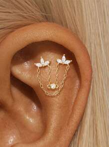1Pc 925 Sterling Silver Cartilage Helix Piercing Earring For Women Hypoallergenic Flat Back Stud Earring Perfect For Daily Wear/Party/Gift Bridal Jewelry Fine Jewelry