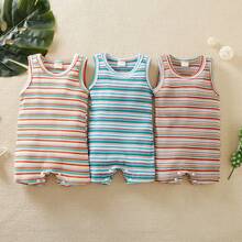 Conjunto de 3 piezas para recién nacido niño – Peleles sin mangas de verano con rayas arcoíris - Multicolor - Ver 1