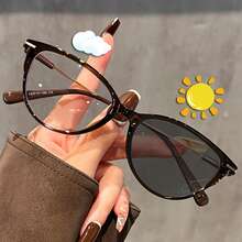 1副女士复古变色眼镜，猫眼框，透明镜片，时尚眼镜，PC和合金材质，小巧窄框，女士简约全框PC镜片眼镜，四季皆宜