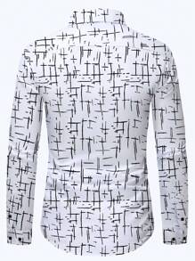 Camisa formal blanca con cuello vuelto y diseño de estampado creativo para hombres, camisa casual de manga larga y abotonada adecuada para ocasiones de negocios