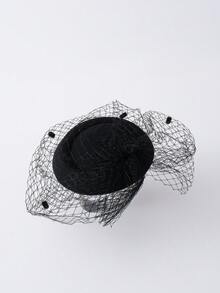 优雅黑色带面纱小礼帽，复古针织面料，女士百搭头饰，适合晚宴、舞台表演、摄影等场合，亦可作为牛仔帽、女牛仔帽、圣诞节、冬季圣诞礼物。 - 黑色 - 查看 6
