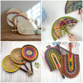 1 pezzo di ventaglio fatto a mano in paglia di mare, stile vietnamita, decorazione da parete, elemento africano, stile Ins, adatto per l'estate, ventilatore rinfrescante a mano, decorazione rustica da fattoria