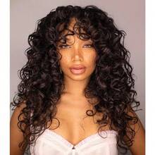 GKtineke-Curly-Wig Big-Curly-Wigs-For-Women 20 Inch- Long-Curly-Afro-Wig-With-Bangs Synthetic-Hair-Replacement-Wigs-For- Cosplay And Daily (Brown) - màu nâu - Xem 1