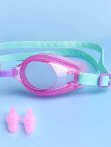 4pcs Portable Swimming Goggles, Nose Clip & Ear Plugs Set - Pink Green - View 3