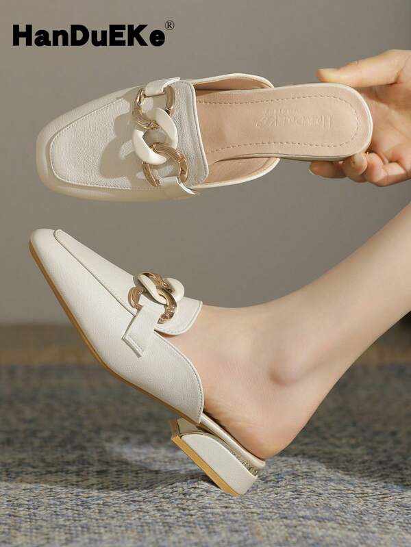 Women's Thick Heel Closed Toe Mule Shoes, Slip-On Casual Loafers, Comfortable Flat Ladies Sandals For Spring/Summer 2025