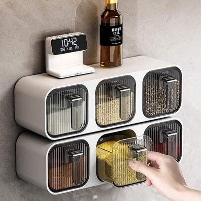 三格壁挂式抽屉式调料架，尺寸为 10.2 英寸 x 3 英寸 x 3 英寸，适用于家庭厨房存放香料、盐和调味料，调料收纳架，厨房配件