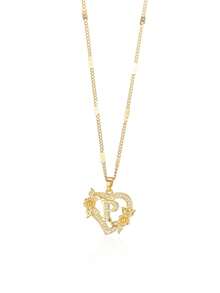 1件优雅锆石心形花朵字母吊坠项链，浪漫金色不锈钢链条字母项链，时尚饰品，圣诞礼物 - 字母 - 查看 17
