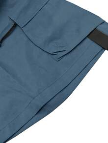 男士炫酷多口袋设计抽绳直筒工装短裤，修身显腿型 - 深色水洗藍 - 查看 5