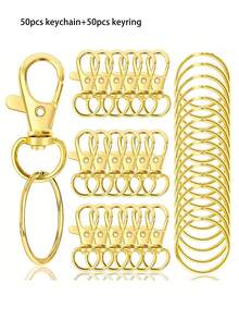 50pcs Key Chain Hooks With Key Rings, Key Chain Clip Hooks With Rings, Used For DIY Hanging Rope Jewelry Keychain Making (25 Metal Lobster Claw Rings+25 Separate Key Rings)