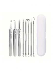 8pcs Black Head Removal Tools, Acne Extractor Kit For Pimple, Blackhead, Whitehead & Facial Blemish Extraction,Blackhead Remover,Beauty,Skin Care Products,Spa,Self Care,Skin Care Tools,Face Care,Esthetician Supplies,Skin,Face Wash,Facial - Silver - View 2