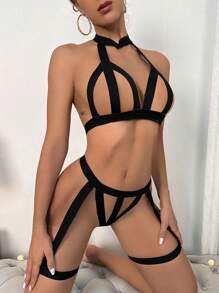 1 Set de accesorios íntimos, que incluye esposas, grilletes para las piernas y lencería sexy de 2 piezas hueca