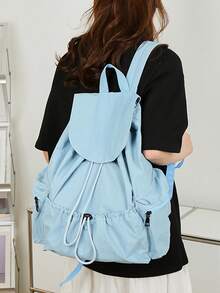 New Casual Nylon Drawstring Backpack For Women, Drawstring Shoulder Bag, Korean Style School Bag, Large Capacity Backpack, Lightweight Commuting Bag - Multicolor - View 1