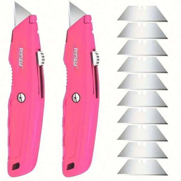 2Pack Box Cutters And 10Pcs Blade, Utility Knives For Carpet, Cardboard, Vinyl, Box, Paper, Sharp Razor Knife, Package Opener