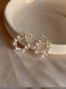 2 Pcs Romantic Flower CZ Zirconia Big Pink Stud Earrings Valentine's Day Gift