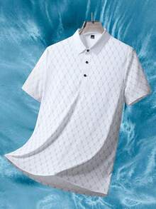 Men's Summer Breathable Ice Silk Polo Shirt, Skin-Friendly Fashion Collar T-Shirt Short Sleeve, Letter Print Business Style Top - White - View 2