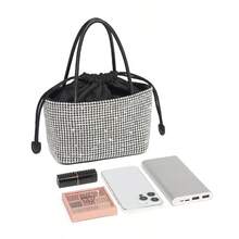 1pc Diamond-Studded Handbag, 2025 New Minimalist High-End Rhinestone Drawstring Shopping Basket Tote Shoulder Crossbody Bag. Metal Chain, Drawstring Closure, Fashion Luxurious Diamond Handbag Suitable For Parties, Banquets, And Social Gatherings. - Multicolor - View 9