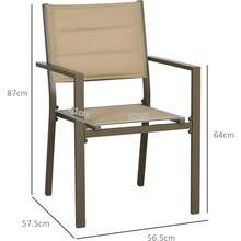 2 Pieces Garden Dining Chairs Aluminium Outdoor Armchair For 2 With Breathable Mesh Fabric Stackable Design Khaki - Brown - View 3